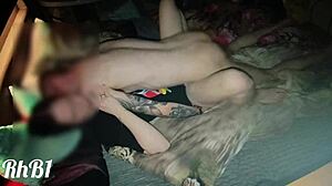 Couple enjoys intimate moment on squeaky hotel bed