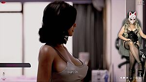 ms denvers in stockings plays naughty game with big tits in public cosplay.