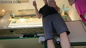 super sexy slim eighteen chick works in pear thongs and braless lingerie