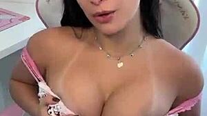 Beautiful Latina Pornstar Emanuelly Raquel Dirty Talks While Applying Oil to Her Big Boobs and Ass