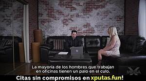 blonde european mother-in-law with big natural tits gets fucked and creampied after pussy licking in spanish amateur scene