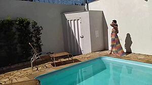 Redhead Latina takes anal creampie in pool