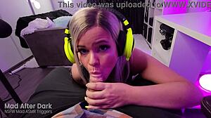 Blonde gamer girl with big tits wants to play with your cock in pov roleplay blowjob scene