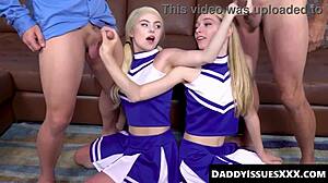 Cheerleading Teens Jessica Marie And Aria Banks Perform Oral Sex Until Cumshot