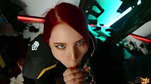 Helldivers cosplay teen mollyredwolf blows and swallows cum in liber tea cup