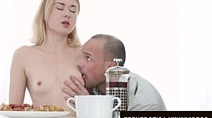 small breasted blonde babe via lasciva gives a bj and gets drilled hard