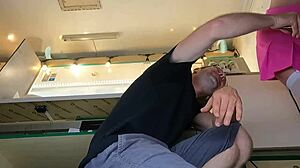 super sexy slim eighteen chick works in pear thongs and braless lingerie