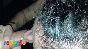 She sucked the big dick until drinking the milk at the event, licking balls with her brunette mature mouth