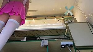 super sexy slim eighteen chick works in pear thongs and braless lingerie