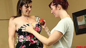 Hey, check out Sara Jay getting her big pussy lips fingerbanged by a hot MILF 😏