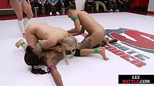 wrestling lesbians dominating dykes group lezdom spitting strapon