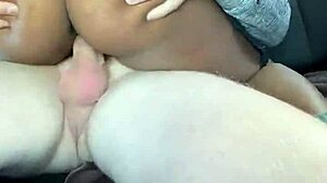 Cheating ebony wife takes white cock in car