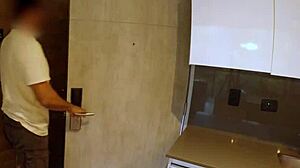 Hotel Waitress Takes Guest's Big Cock Deep Throat.