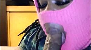 curvy brunette blows bubbles with cum after sloppy big cock blowjob