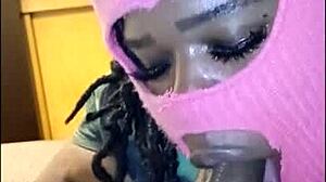 curvy brunette blows bubbles with cum after sloppy big cock blowjob