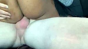 Cheating ebony wife takes white cock in car