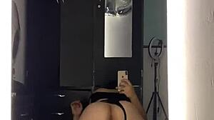 Dark latina loves watching herself get fucked in dress in front of mirror