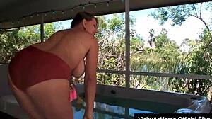 blonde vicky vette strips and toys her big pussy hot.