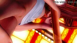 Helena Poses on Pole at Beach with Big Tits and Ass Close-Up