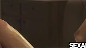 Naked lesbians massage and lick each other's pussies to orgasm