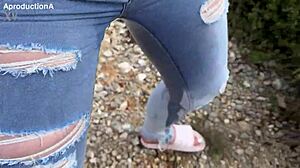 Drinking Pee and Wetting Jeans Twice