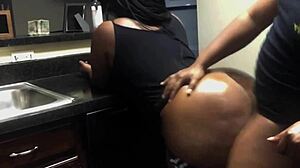 Curvy ebony woman bends over for dirty big black cock fucking