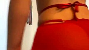 Curly Haired Hottie Twerking In Red Lingerie After Removing Panties