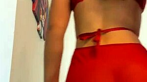 Curly Haired Hottie Twerking In Red Lingerie After Removing Panties