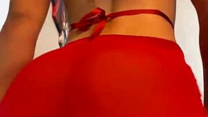 Curly Haired Hottie Twerking In Red Lingerie After Removing Panties
