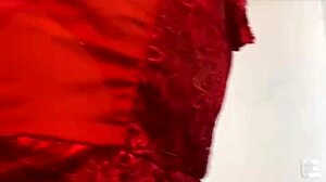 Curly Haired Hottie Twerking In Red Lingerie After Removing Panties