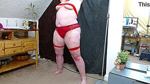 Thick dawnskye1962 is stretching sexily in red lace