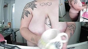 curvy latina does dishes naked in the kitchen