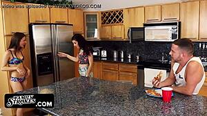 lusty stepbro passionately fucks his two pretty stepsisters in bikini