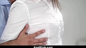 I shove my big dick deep into that horny milf's tight asshole while she moans