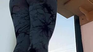 Latina housewife shows off her perfect round ass in leggings during workout