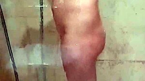 Spying on the neighbor showering heats us up, and I cum from her milf blowjob