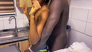 African Slut With Nice Butt Feels The Passion In Kitchen Workout