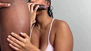 Cute Brunette Model Gives Deepthroat Blowjob to Big Cock