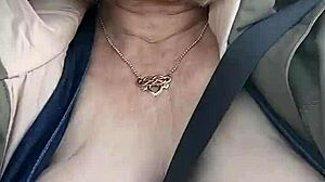 housewife flashes tits outdoors on homemade drive