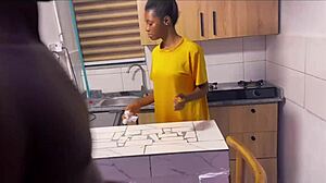 African Slut With Nice Butt Feels The Passion In Kitchen Workout