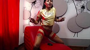 sexy devil dance at webcam show, transsexual in lingerie