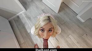 Hot babe kay lovely on knees eager to taste stepdad!