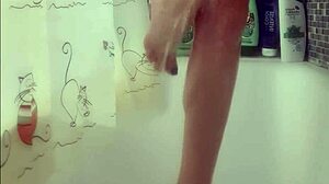 Busty teen intensely washes her perfect feet in the shower