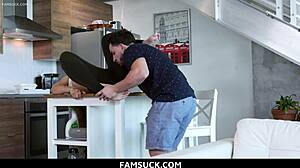 stepsister makes stepbrother eat her pussy in living room famsuck