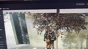 She gave sweet kisses to his penis right there in public outdoors.