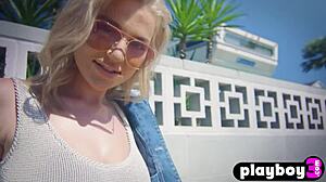 Blake Blossom, the blonde babe with big natural tits, posing naked for Playboy. Want to see?