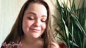 girlfriend in black nylon pantyhose teases with joi, feeling so aroused