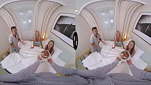 Virtual taboo celebration with blonde and brunette in pov handjob and blowjob 😈