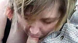 Bbw wife Liz gives roadside blowjob