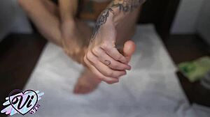 Brunette Displays Her Oiled Feet In Close-Up Fetish View